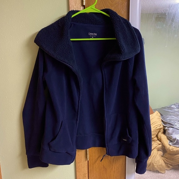 Calvin Klein performance fleece quick dry jacket w/Thumbholes Navy Blue - Picture 2 of 13
